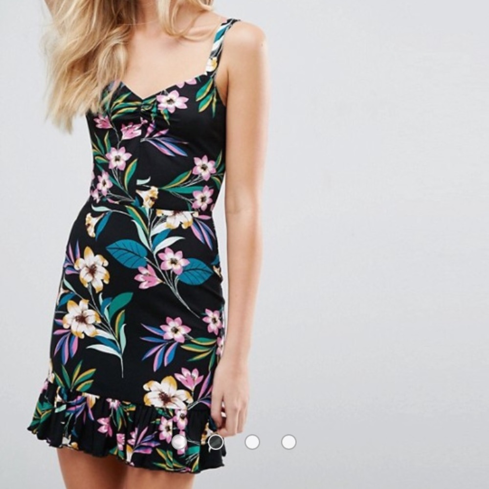 Asos tropical print dress with ruffle hem